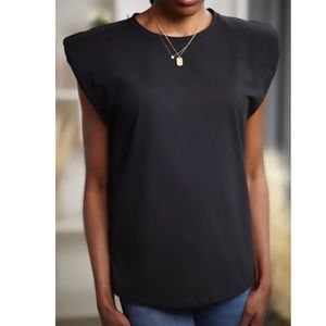 NEW Black Crew Neck Muscle Tee with Padded Shoulders